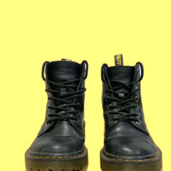 Dr. Martens Luana Combat Boot Black Leather Pull Tab Ankle Lace Up - Picture 4 of 7